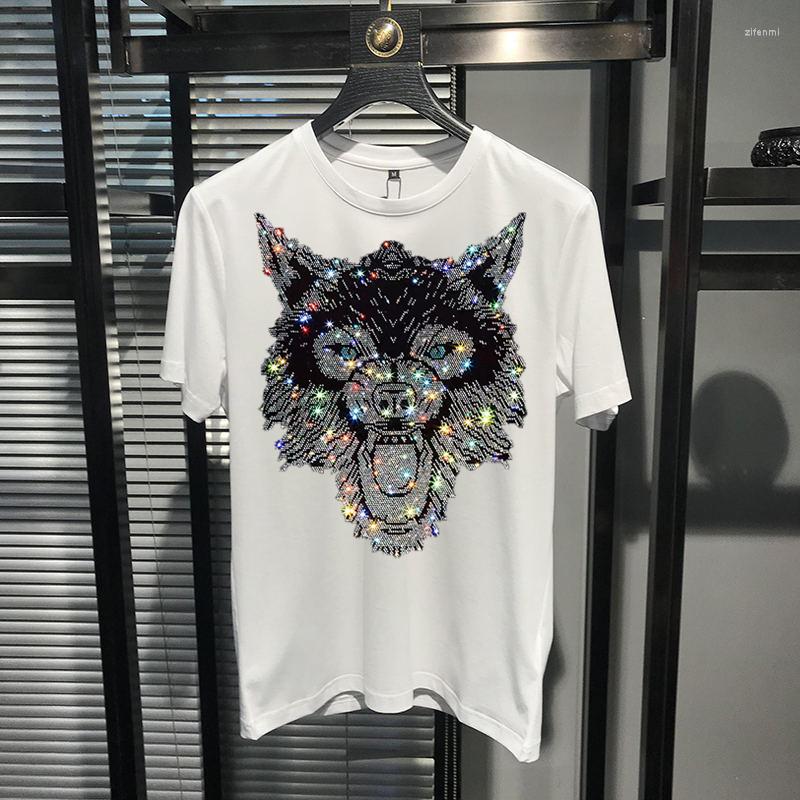 

Men's T Shirts Oversized M-5XL Short Sleeve Round Neck Classic Fashion T-Shirt With Rhinestone Animal Pattern Design Top, As shown asian size