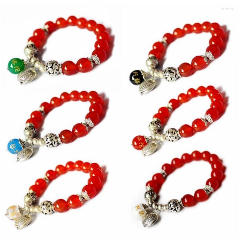 

Strand Natural Red Agate Match Namo Amitabha Buddha Beads Bracelet Buddhist Reiki Healing String Men Women Charm Jewelry