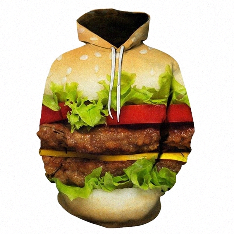 

men's Hoodies & Sweatshirts Funny T-shirt Unisex Punk Hip Hop Hoodie 3D Burger Fries Pattern Short Sleeves Pullover Fast Food Loose Tops 15h5#