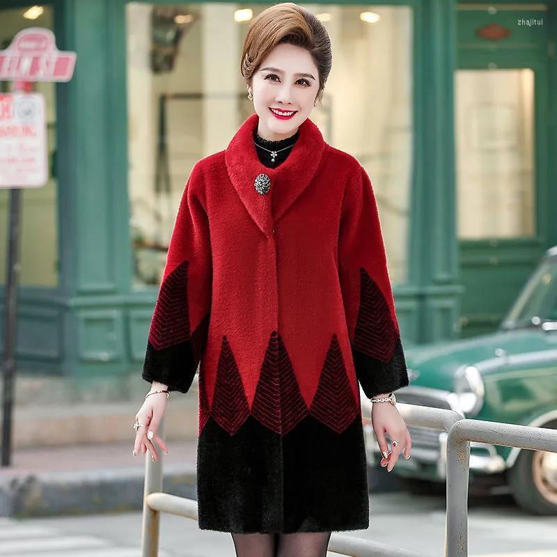 

Women's Fur Women's & Faux Autumn Winter Imitation Mink Woolen Cashmere Coat Outerwear Thick Medium And Long Sweaters Middle-aged
