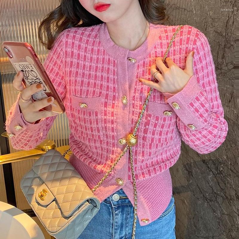 

Women's Knits Elegant Sweet Knitted Cardigan For Women Full Sleeve O-neck Single Breasted Jumpers Coat Korean Fashion Female Tops Femme 2022, Pink