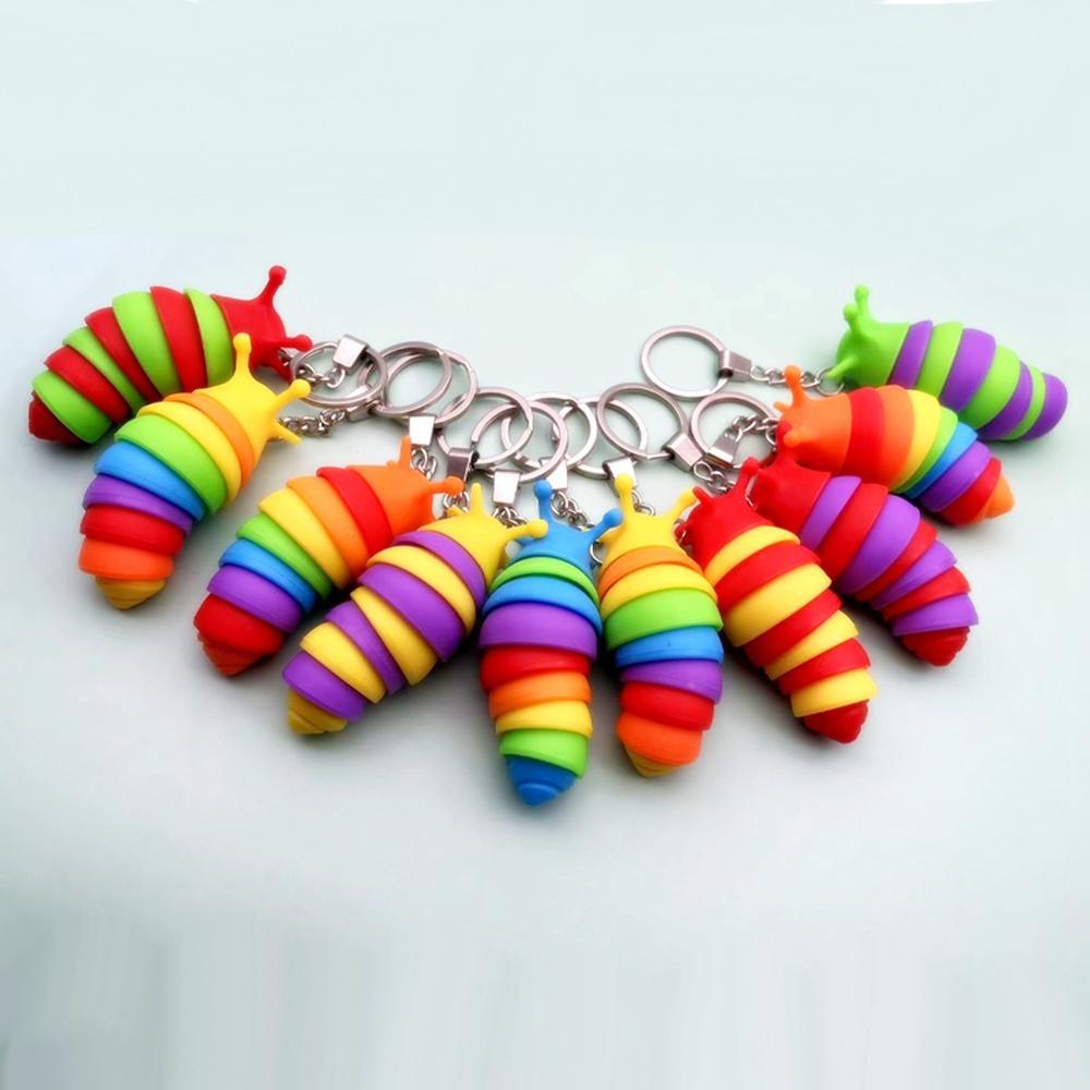 Finger Slug Snail Caterpillar Key Chain Relieve Stress Anti-Anxiety keyrings Squeeze Sensory Toys sxmy21