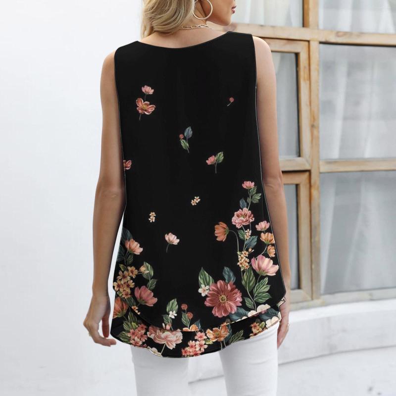 

Women's Tanks Slim Fit Women Chiffon Tank Sleeveless Top Double Casual Blouse Tunic Black Red Sheer Bodysuit, Dark blue