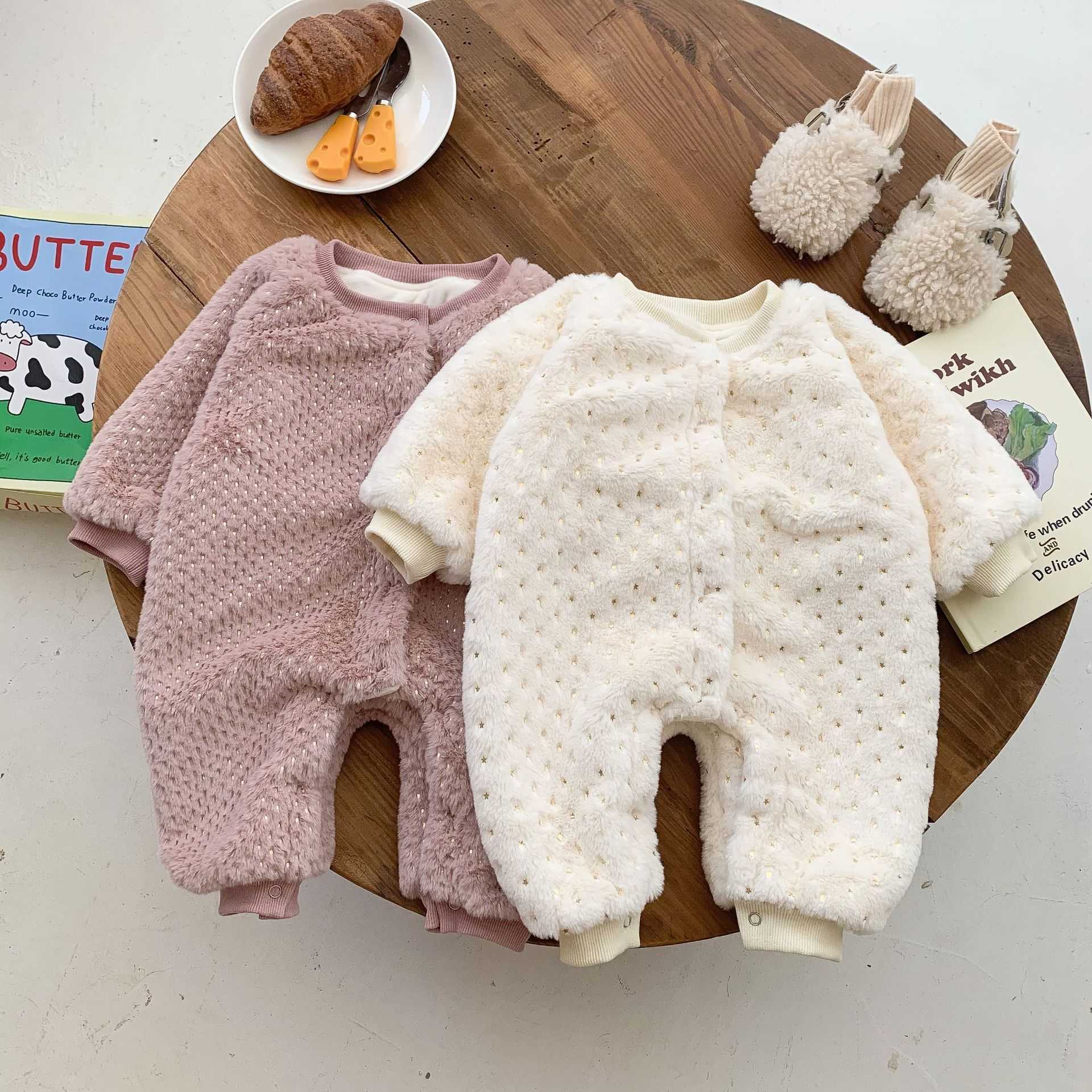 

Rompers Kids Cute Soft Comfortable Winter Romper Girl Casual Solid Warm Keep Single Breasted Cotton Jumpsuit Boy New Clothes J220922, Beige