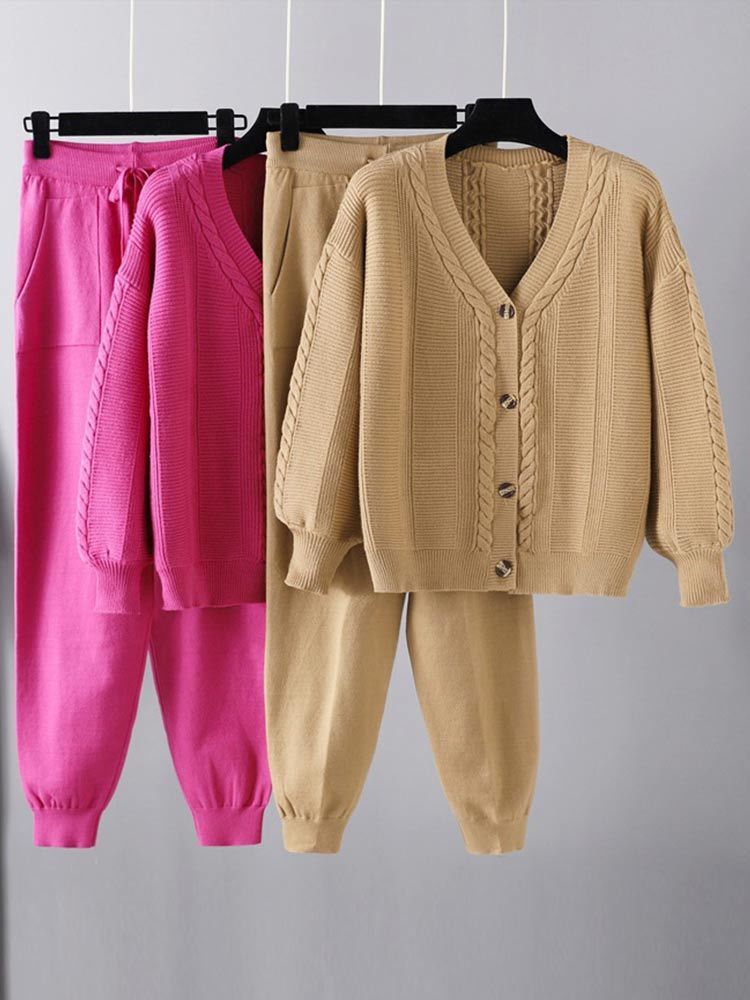 

Women's Two Piece Pants Men's Tracksuits Two Piece Women Twist Knitted Suits Female V Neck Sweater Cardigans And Jogging Pants Autumn Office Lady Knit Outwear Set, Blue