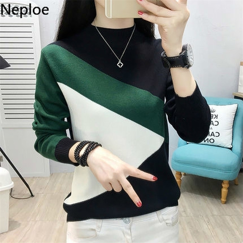 

Women' Sweaters Neploe Sweater for Women Autumn Winter Knit Tops Pullover Korean Contrast Color Turtleneck Sweaters Fashion Pull Jumpers 221006, Green 2