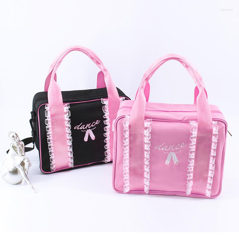 

Stage Wear Girls Kids Sweet Lace Ballet Shoulder Bag Canvas Dancing Dual Use Tote Bags Pink Princess Waterproof Handbag, Black