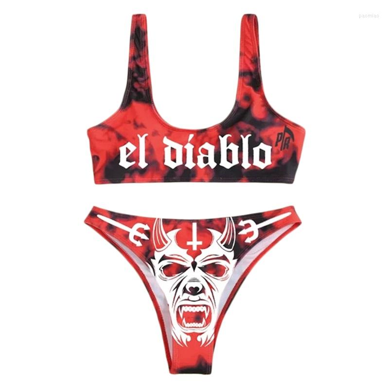 

Women' Swimwear 2022 Women Summer Swimsuit Two-Piece Bikini Set Halloween Funny Letters And Mask Print Bras Shorts Beachwear Bathing Suit