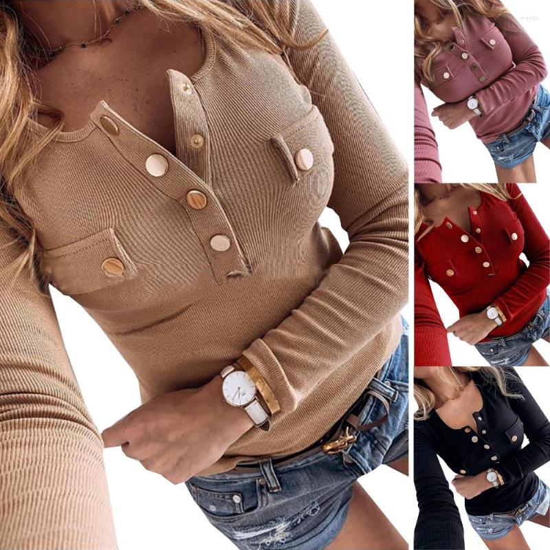 

Women's Sweaters Buttons Women V Neck Tops Casual Ladies Long Sleeve Blouse Solid Color Tunic Tees, White