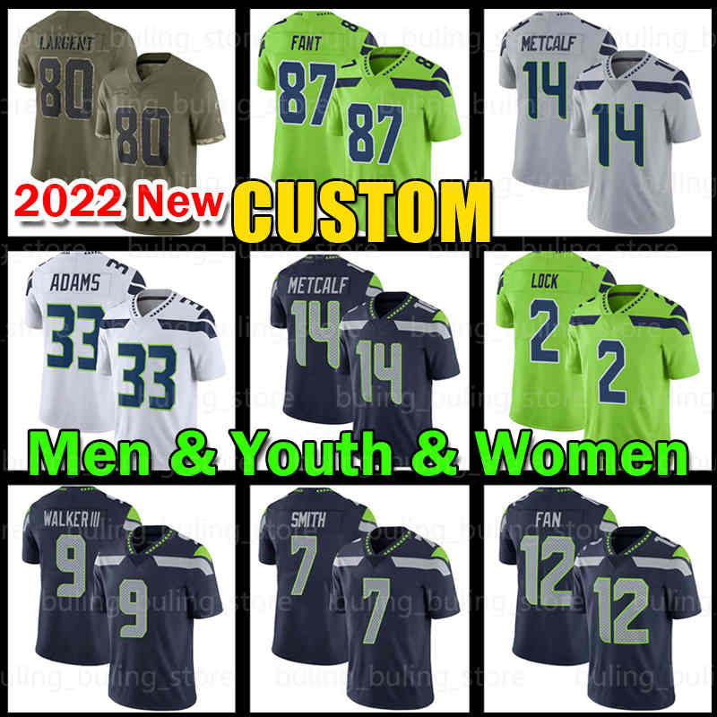 

14 DK Metcalf Jersey 7 Geno Smith Football 9 Ken Walker III Tyler Lockett Tariq Woolen Jamal Adams Jordyn Brooks 4 Michael Dickson Steve Largent Drew Lock Al Woods 12 Fan, Custom men jersey(hy)