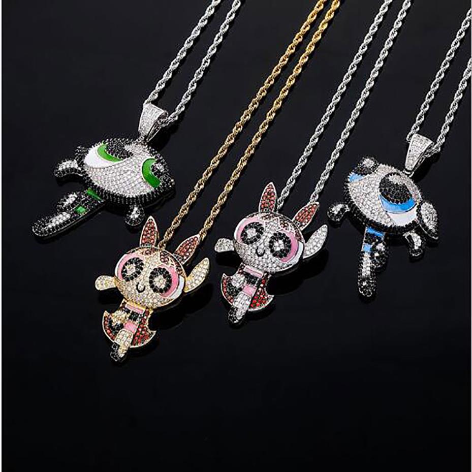 

14K Iced Out Flying Girl Pendant Necklace with 3mm 24inch Rope Chain Micro Pave Cubic Zirconia Hip Hop Men Women Jewelry265F