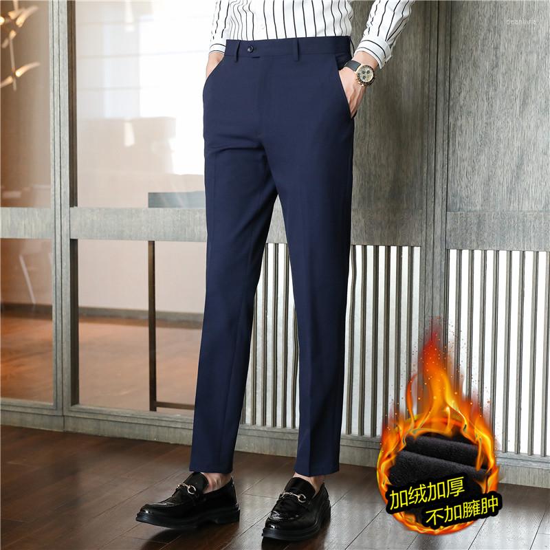 

Men's Suits Plus Size 42 40 Autumn Winter Thick Warm Suit Pants For Men Clothing 2022 Business Formal Wear Slim Fit Office Trousers Casual, Black