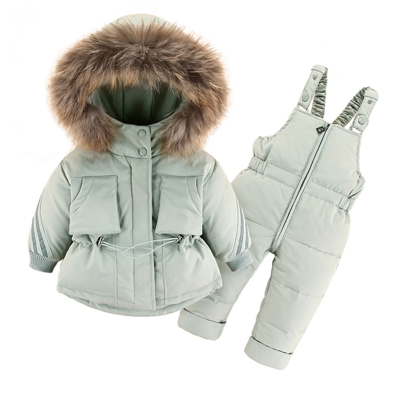

Down Coat Children Winter Clothes Set 30 Degree Down Jacket Jumpsuit Baby Boy Parka Real Fur Girl Toddler Thick Warm Overall Snowsuit 2201006, Lavender