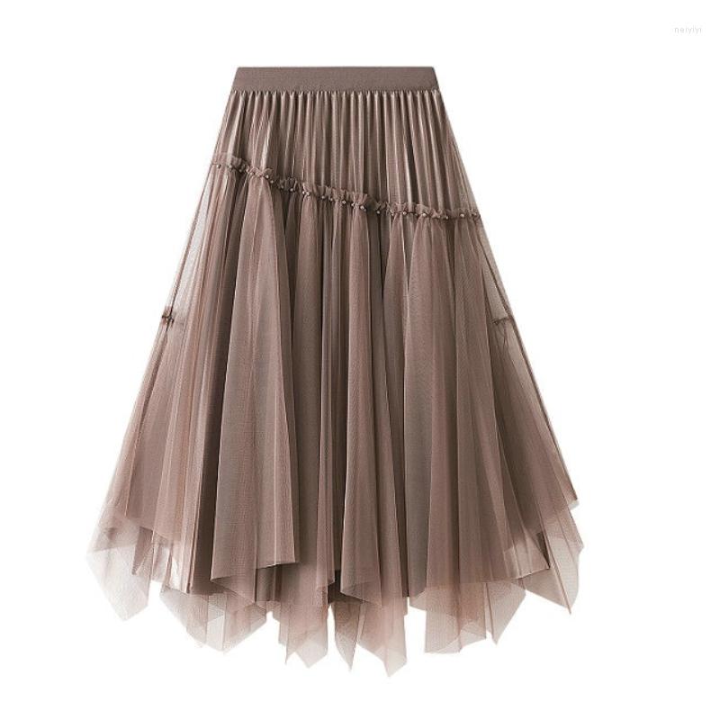 

Skirts Mesh Skirt Women's 2022 Spring Style Beaded Irregular High Waist Front And Back Wear Mid-length Gauze Y2k, Black