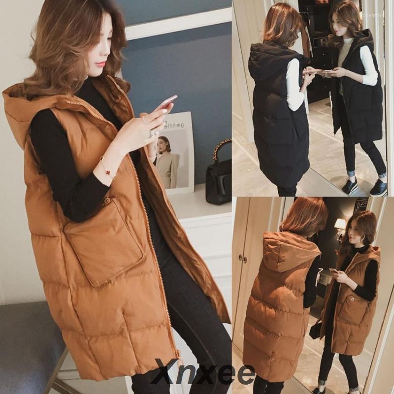 

Women's Vests Winter Women Hooded Long Vest Jacket Gilet Sleeveless Waistcoat Outerwear With Hood Xnxee, Brown