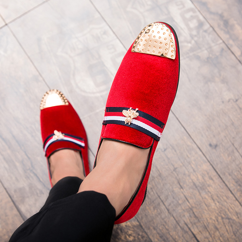 

Corduroy brogue leather oxford shoes luxury metal pointed toe one stirrup men's fashion formal casual shoes business shoes Multiple sizes38-47, Black