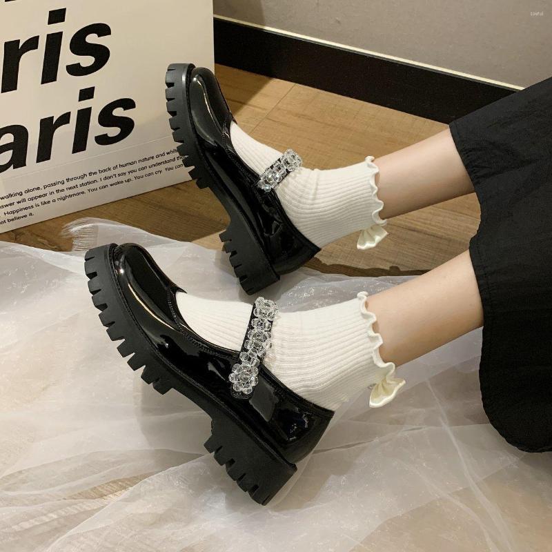 

Dress Shoes Spring Autumn Summer Retro Crystal Flower Thick-soled Mary Jane Women's Sponge Cake Japanese Jk Small PU Leather