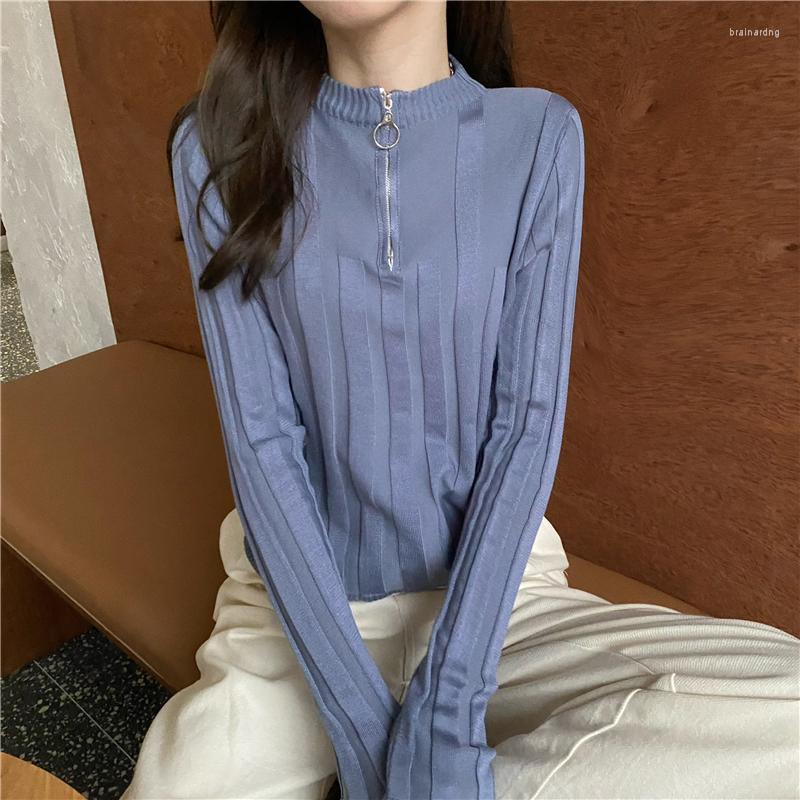 

Women's Sweaters Harteen Spring Autumn Fashionable Long Sleeves Womens Clothes All Match Knit Sweater Zippers Solid O-Neck Office Lady Femme, Black
