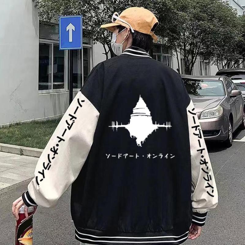 

Men's Hoodies Japan Anime Sword Art Online Baseball Uniform Fleece Coat Jacket, Black