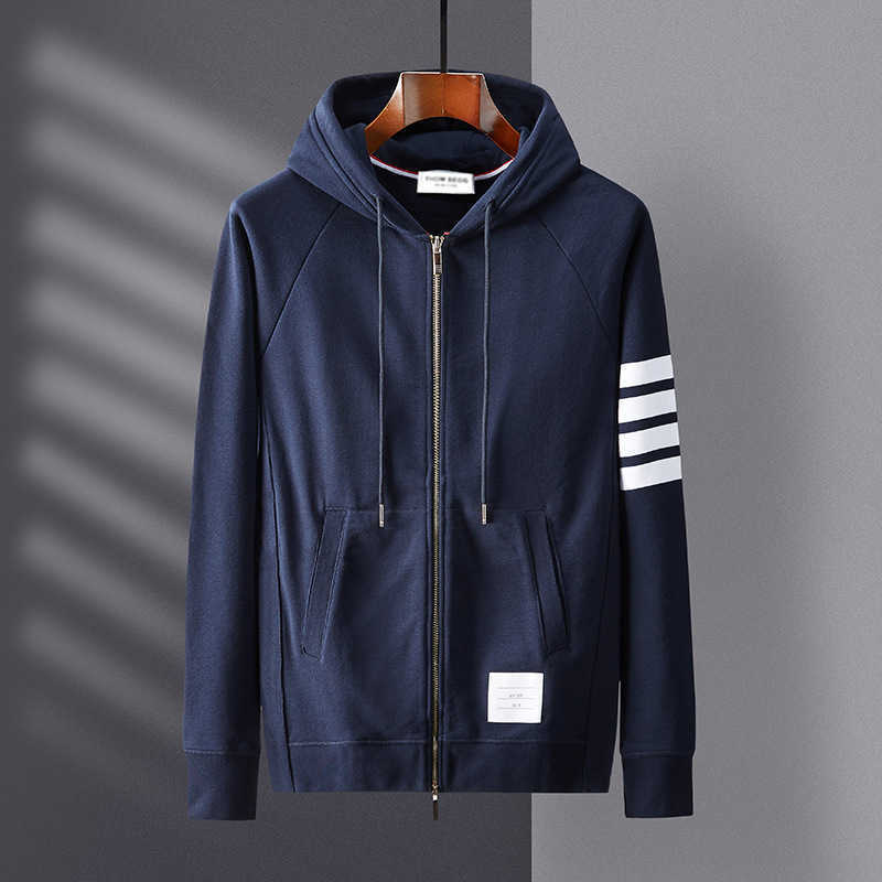 

Men's and Women's Hoodies in Autumn Winter Fashion Br Designer Tb New Sweatshirts Terry Yarn Dyed Four Bars Same Zipper Hoodie Korean Casual Long Sleeve Coat Trend, Gray