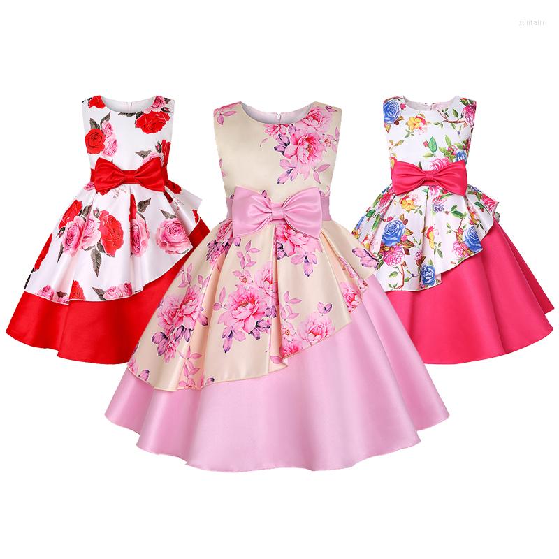

Girl Dresses 3 4 5 6 7 8 Years Flowers Girls Dress Summer Irregular Sleeveless Bow Princess For Birthday Christmas Party Kids Clothes, As the picture