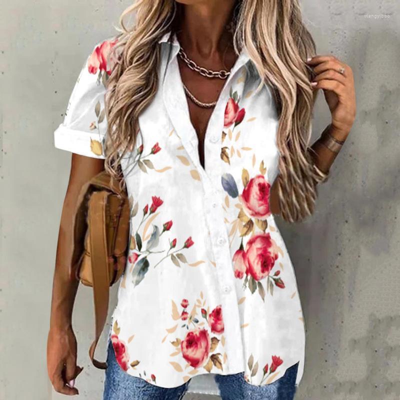 

Women's Blouses Women's & Shirts Neck Short Sleeve Floral Printed Women Tops And Summer Casual Loose White Vintage Boho Streetwear, Blue