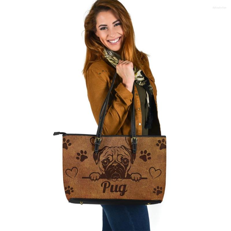 

Evening Bags Brown Design Bag Lovely Pug Print Women Leather Shoulder Fashion Lady Purses And Handbags Luxury Designer Beach Casual