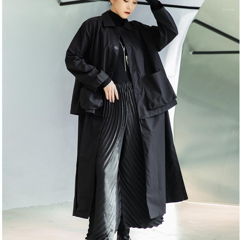 

Women's Trench Coats XUXI Women Fake-Two Splicing Thin Windbreaker Long Sleeve Spring Autumn 2022 Fashion Single-breasted Loose Coat E4589, Black