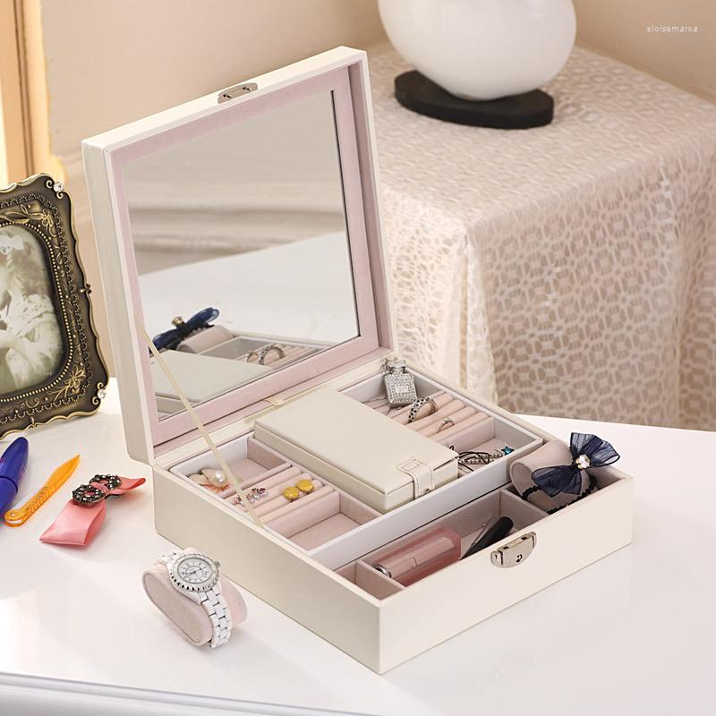 

Jewelry Pouches Simple Flip Storage Box With Mirror Large Watch Lipstick Makeup
