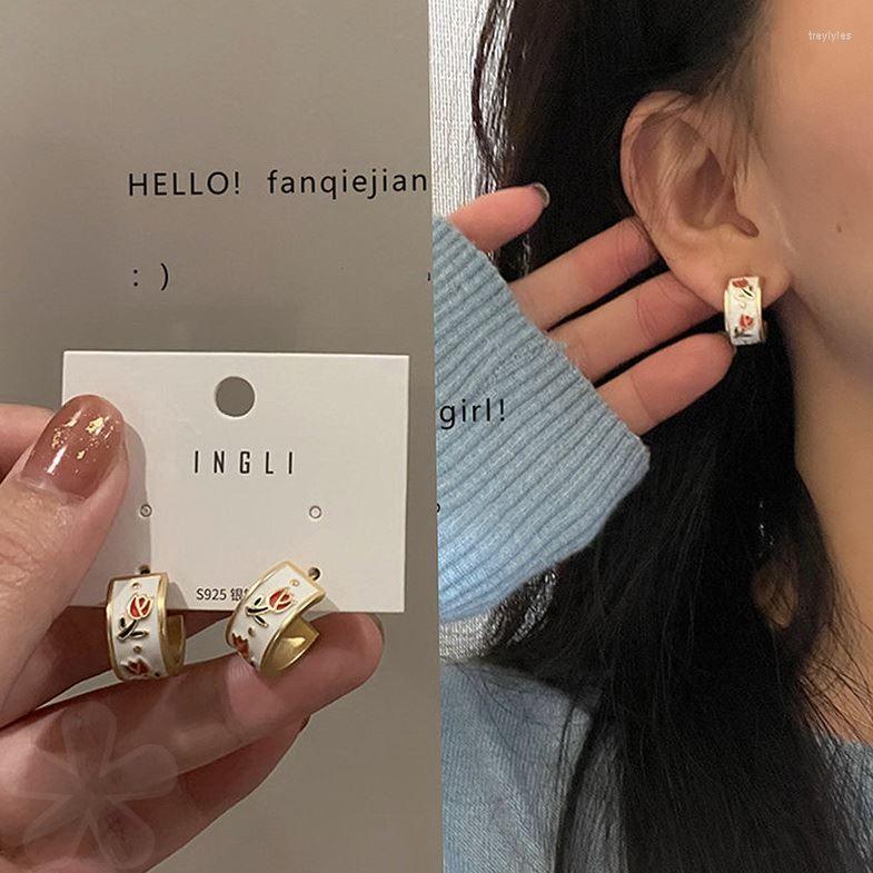 

Stud Earrings 925 Silver Tulip Earring Ear Studs Set For Women Girl Korean Vintage Light Luxury Fashion Simple Niche Design Party Gift