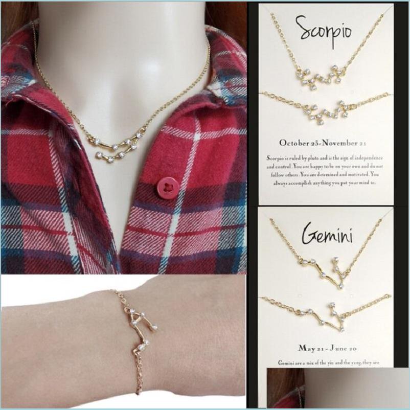 

Bracelet Necklace Fashion Zodiac Sign 12 Constellation Pendant Necklace Bracelet Set Jewelry Charm Gold Sier Choker Bangles Sport1 Dhpxn, Silver