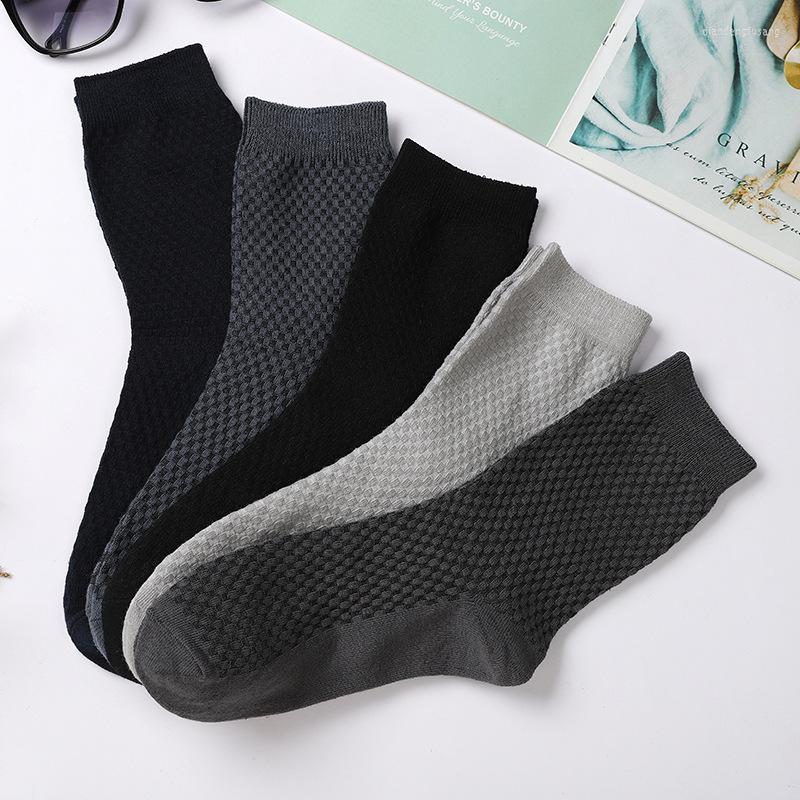 

Men's Socks 2022 Bamboo Fiber Classic Business Casual Crew Black Breathable Compression Stockings 5 Pairs / Batch, 3black2navy blue