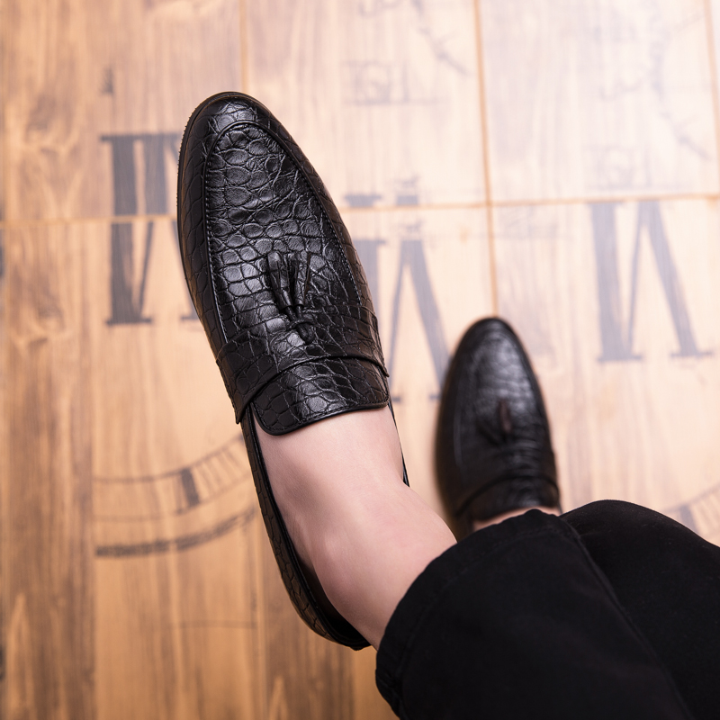 

Fish scale pattern Brogue leather shoes Oxford shoes retro tassel pointed toe a stirrup men's fashion formal casual shoes multi sizes 38-47, Black