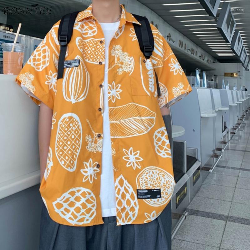 

Men's Casual Shirts Hawaiian Men Print Stylish Handsome Holiday BF Japanese Harajuku High Street Hip Hop Clothing Summer Breathable, White