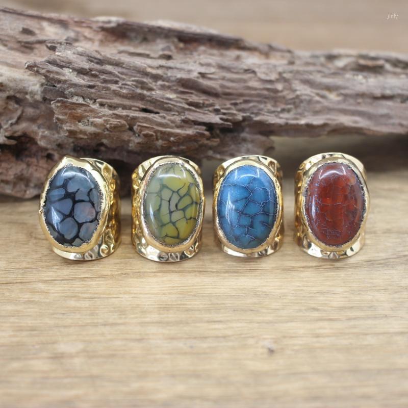 

Cluster Rings Oval Dragon Veins Agates Cabochon Ring Natural Stone Colourful Onxy Resizable Finger Magic Fashion Jewelry Dropship QC4080Clus