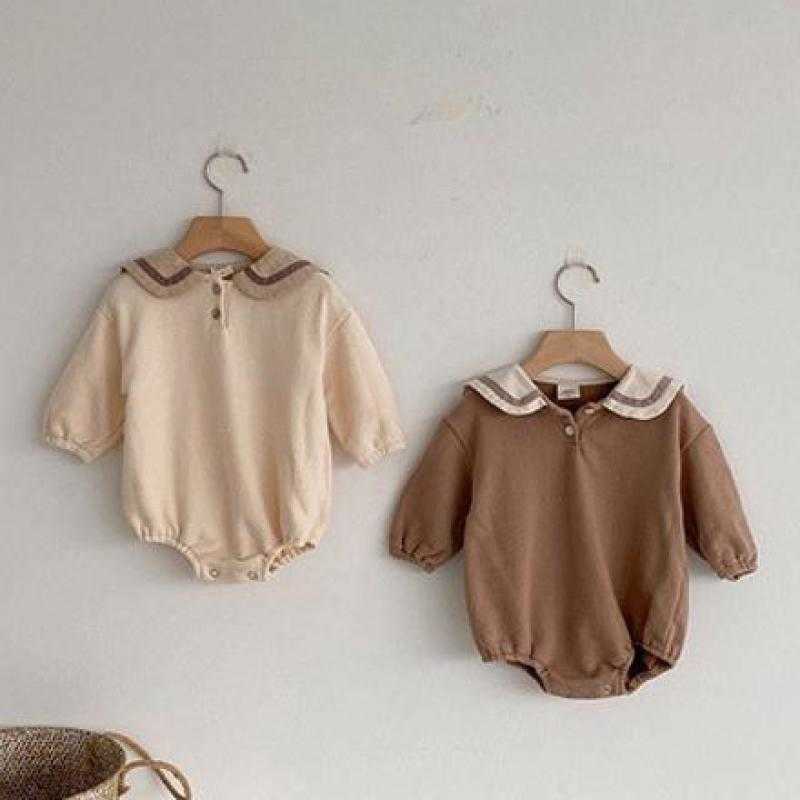 

Rompers 2021 Autumn New Baby Boy Bodysuit Cute College Style Baby Navy Collar Clothes Fashion Toddler Girls Long Sleeve Jumpsuit J220922, Brown.