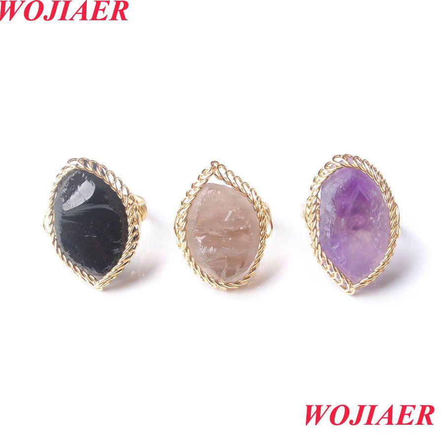 

Solitaire Ring Fluorite Irregar Natural Stone Ring White Crystal Gold Color Wire Wrap For Women Braided Trendy Gem Creative Fi Sport1 Dhdo0