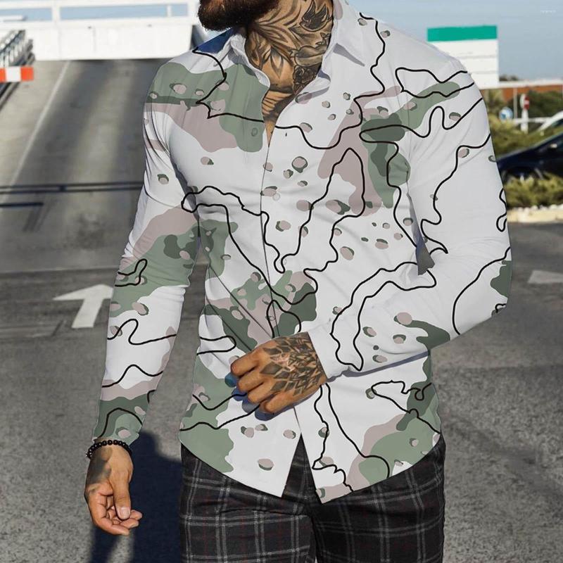 

Men' Casual Shirts Men Autumn Winter Single Breasted Lapel Full Print Beach Long Sleeve Vacation Outdoor Holiday Shirt Bodysuit Romper, Khaki