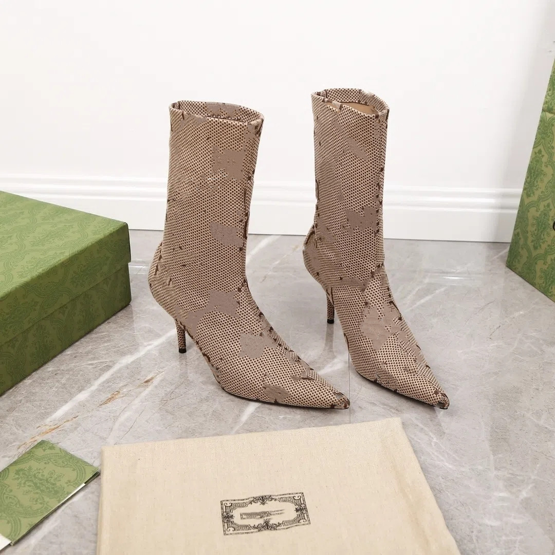 

Knitting elasticity Ankle Boots Fashion designer Printing Mixed Colors Sock shoes Stretch Boot Half stiletto Booty, Lawn green