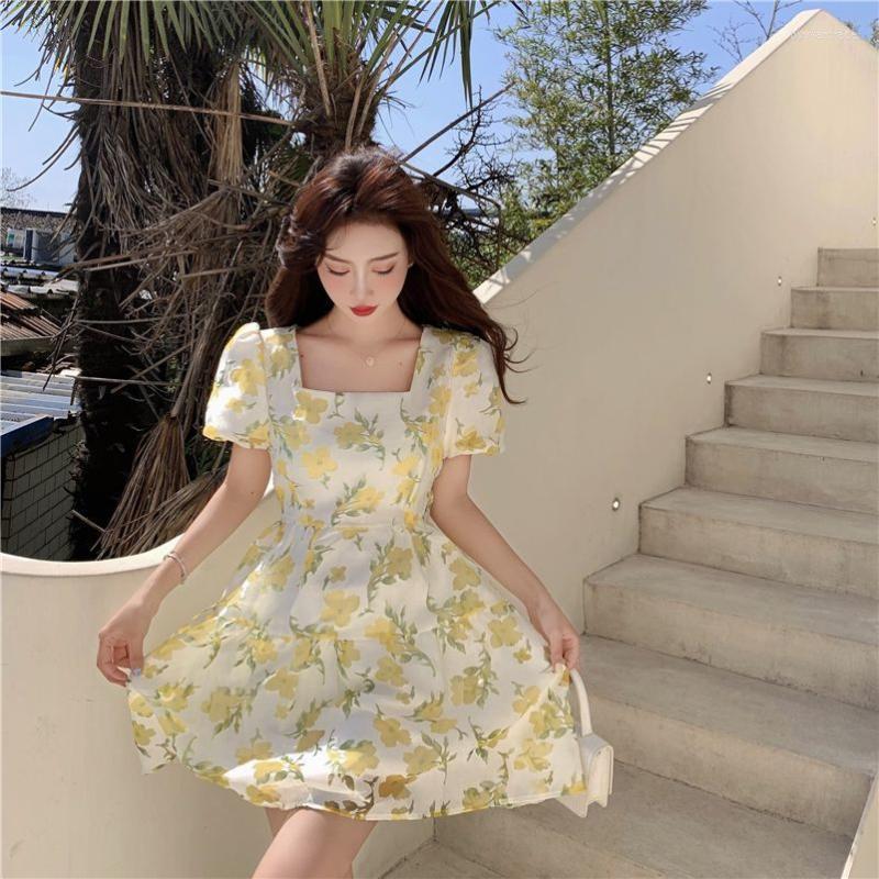 

Party Dresses Summer Elegant Floral Mini Dress Women Casual Puff Sleeve Fairy Vintage Korean Female Evening One Piece DressParty, Picture shown