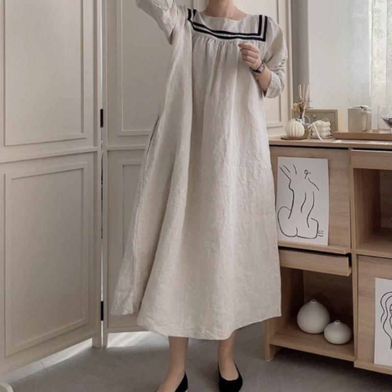 

Casual Dresses Korean Fashion Summer Dress For Women 2022 Round Collar Long Sleeve Oversized Loose Midi Female Clothing X695, Blue