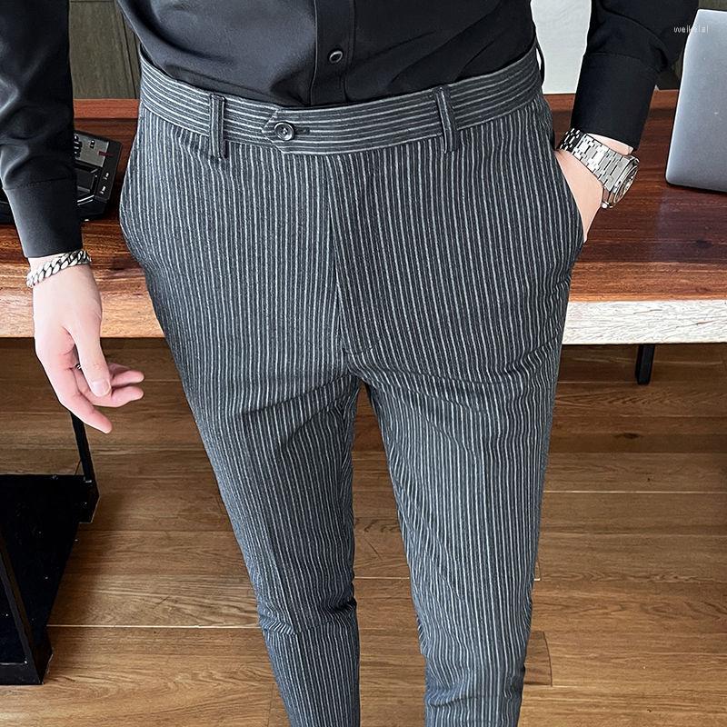 

Men's Suits Autumn Suit Pants Men's Slim Fit Trousers Straight Men Office Korean Business Casual Mens Dress Stripe Formal D77, Black