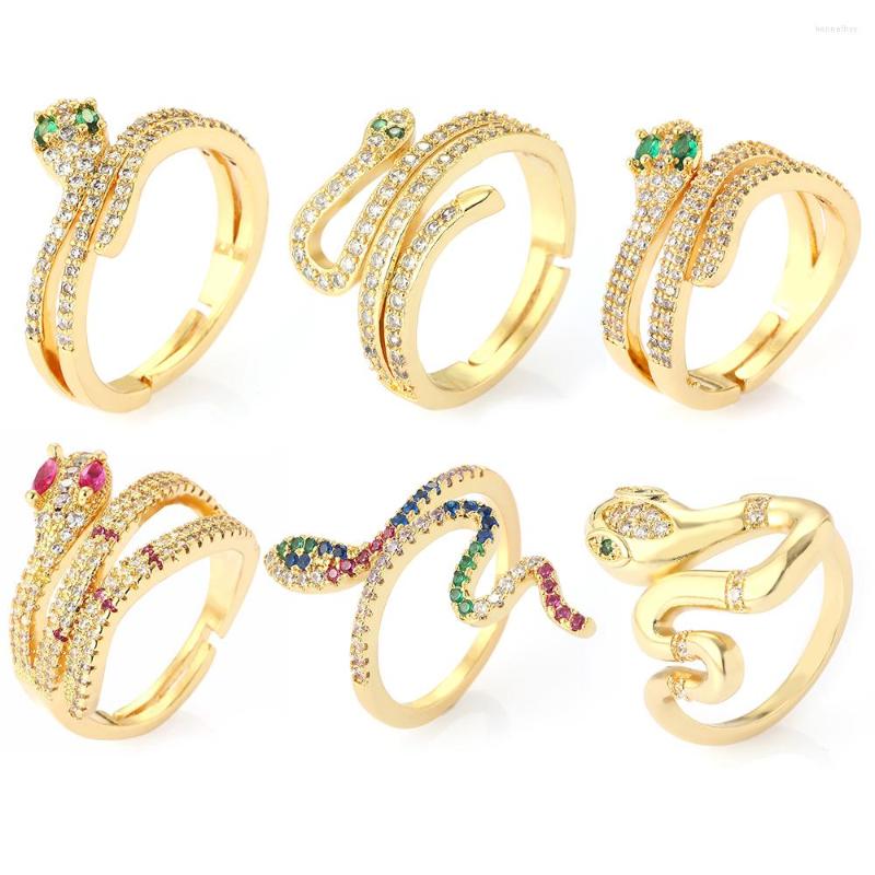 

Cluster Rings Charm Colorful Snake For Women Bohemian Boho Open Mens Gothic Pave Zircon Punk Gold Engagement Couple Wedding