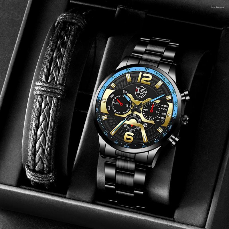 

Wristwatches Reloj Hombre Luxury Mens Business Watches Male Stainless Steel Analog Quartz Wrist Watch Men Calendar Leather Bracelet, As shown 1