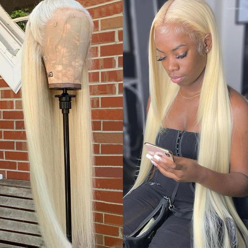 

Honey Blonde Color Remy Brazilian Straight Lace Front Human Hair Wig 14-30inch 613 Ombre Frontal Wigs For Black Women, Picture shown