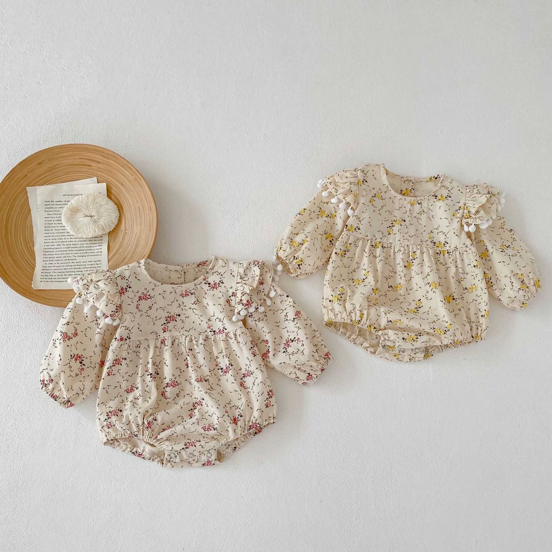 

Rompers 2022 Autumn New Girl Infant Flower Tassel Fly Sleeve Romper Newborn Boy Print Fashion Jumpsuit Baby Cotton Casual Loose Onesie J220922, Red flowers