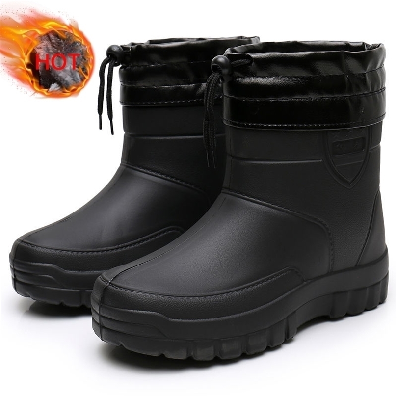 

Boots Cotton Ankle Men Light Rain Shoes Anti Slip Keep Warm Plush Snow Waterproof Winter Oil Proof 220930, Black