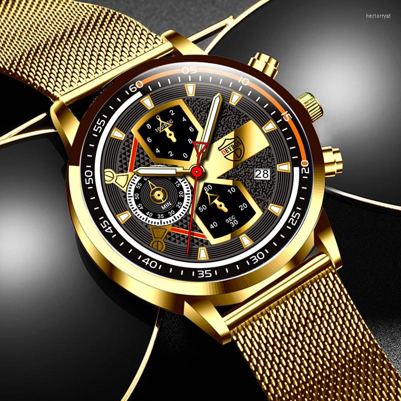 

Wristwatches Luxury Fashion Mens Watches Men Business Stainless Steel Mesh Belt Quartz Luminous Clock Calendar Date Man Casual Leather Watch, As shown 5