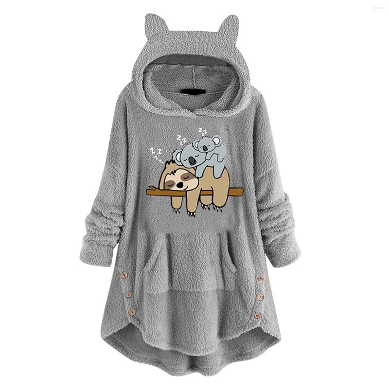 

Women' Hoodies Winter Casual Cartoon Print Cute Animal Printed Fashion Loose Long Sleeve Hooded Sweatshirt Irregular Tops