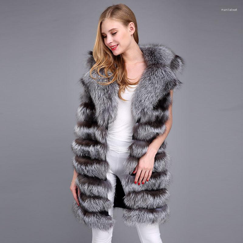 

Women' Fur Large Turn Down Collar Natural Waistcoats Women Striped Vests Woman Sleeveless Real Jackets 2022 Autumn Winter, Beige
